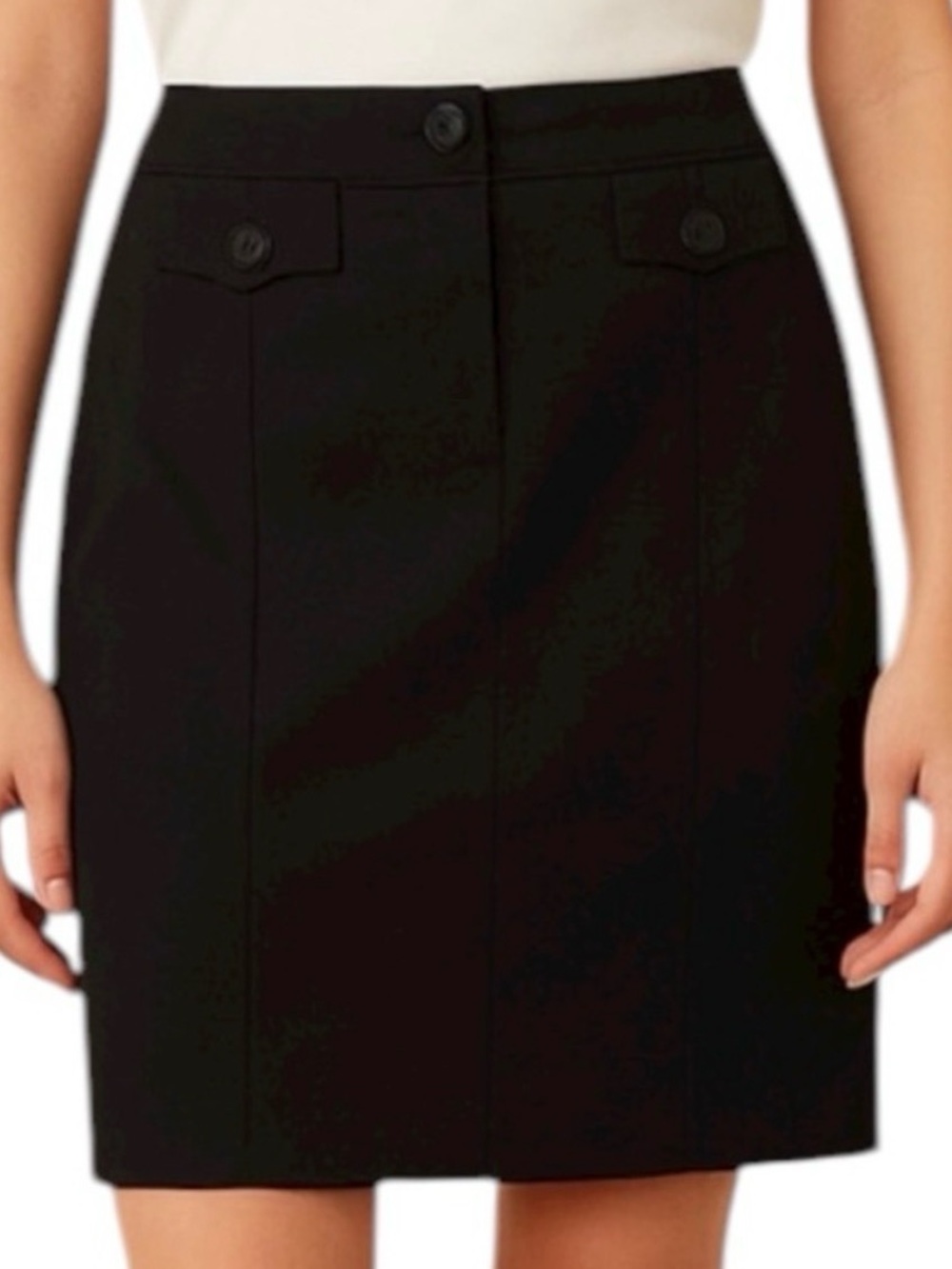 Ann Taylor LOFT Petites Black Pencil Skirt Size 0P Button Detail